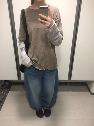 Layered Boxy Oversized Short Sleeve and Long Sleeve T-shirt