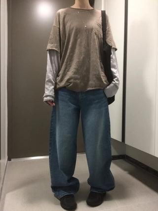 Layered Boxy Oversized Short Sleeve and Long Sleeve T-shirt