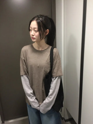 Layered Boxy Oversized Short Sleeve and Long Sleeve T-shirt