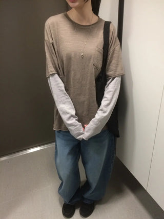 Layered Boxy Oversized Short Sleeve and Long Sleeve T-shirt