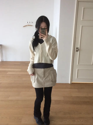 Daily Crop Button Hooded Knit Cardigan