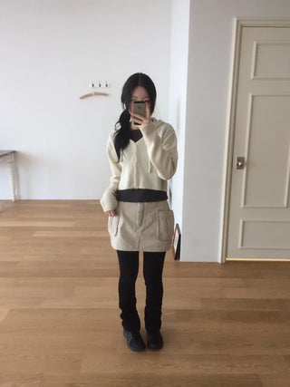 Daily Crop Button Hooded Knit Cardigan