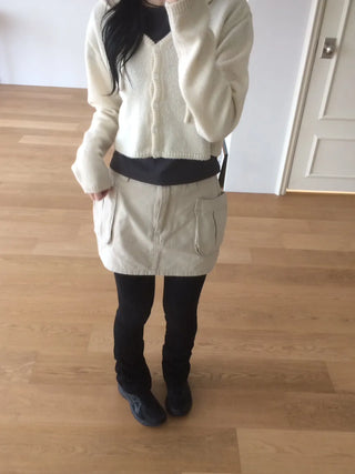 Daily Crop Button Hooded Knit Cardigan