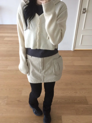 Daily Crop Button Hooded Knit Cardigan