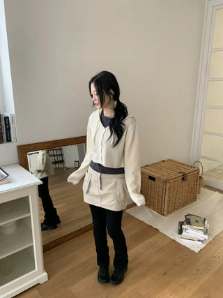 Daily Crop Button Hooded Knit Cardigan