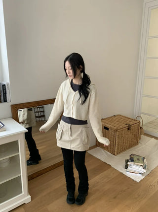 Daily Crop Button Hooded Knit Cardigan
