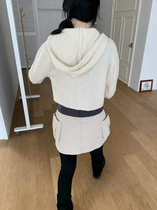 Daily Crop Button Hooded Knit Cardigan