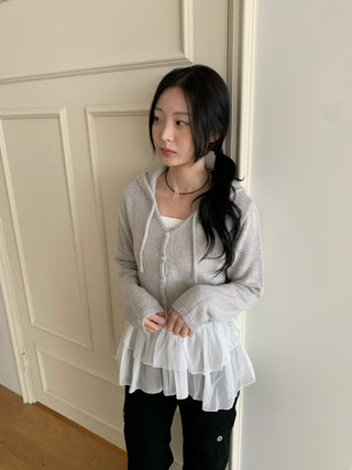 Daily Crop Button Hooded Knit Cardigan