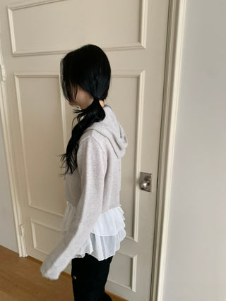 Daily Crop Button Hooded Knit Cardigan