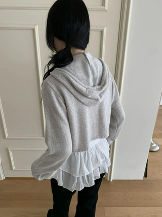 Daily Crop Button Hooded Knit Cardigan