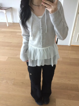 Daily Crop Button Hooded Knit Cardigan