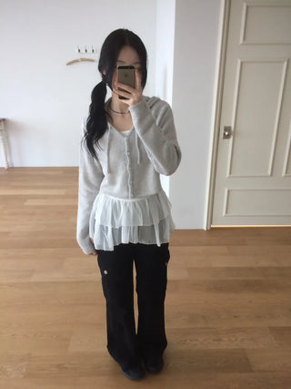 Daily Crop Button Hooded Knit Cardigan