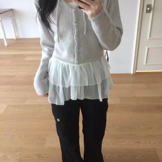 Daily Crop Button Hooded Knit Cardigan