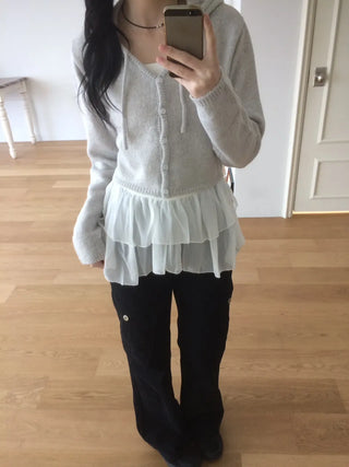 Daily Crop Button Hooded Knit Cardigan