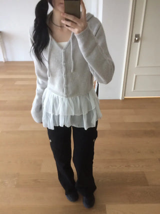 Daily Crop Button Hooded Knit Cardigan