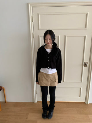 Daily Crop Button Hooded Knit Cardigan