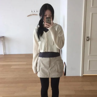 Daily Crop Button Hooded Knit Cardigan