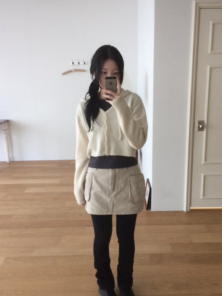 Daily Crop Button Hooded Knit Cardigan