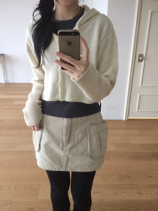 Daily Crop Button Hooded Knit Cardigan