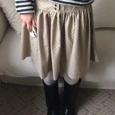 Narrow Dot Cut Button Vintage Midi Skirt