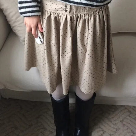 Narrow Dot Cut Button Vintage Midi Skirt