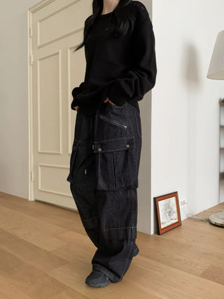 Balloon Cargo Wide Zipper Cut Pants