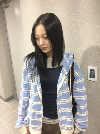 Wave Stripe Loose Two-Way Zip-Up Hoodie