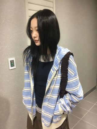 Wave Stripe Loose Two-Way Zip-Up Hoodie