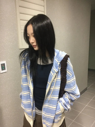 Wave Stripe Loose Two-Way Zip-Up Hoodie