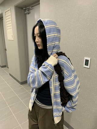 Wave Stripe Loose Two-Way Zip-Up Hoodie