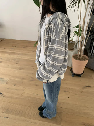 Wave Stripe Loose Two-Way Zip-Up Hoodie