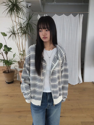 Wave Stripe Loose Two-Way Zip-Up Hoodie