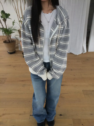 Wave Stripe Loose Two-Way Zip-Up Hoodie