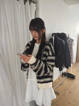 Wave Stripe Loose Two-Way Zip-Up Hoodie