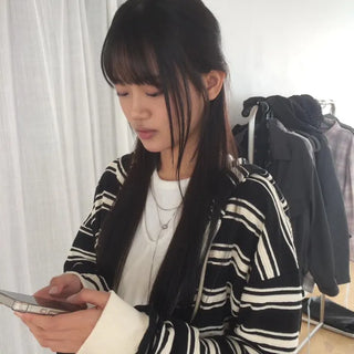 Wave Stripe Loose Two-Way Zip-Up Hoodie