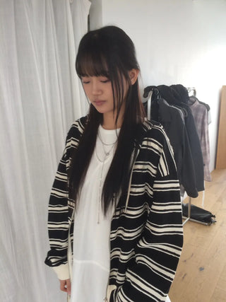 Wave Stripe Loose Two-Way Zip-Up Hoodie