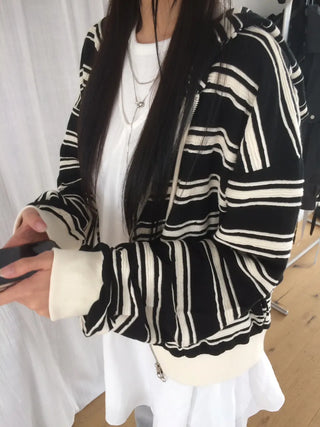 Wave Stripe Loose Two-Way Zip-Up Hoodie