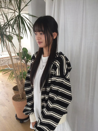 Wave Stripe Loose Two-Way Zip-Up Hoodie
