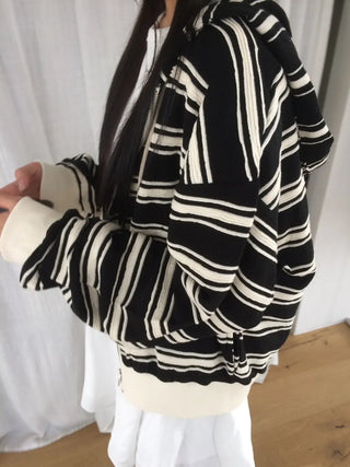 Wave Stripe Loose Two-Way Zip-Up Hoodie