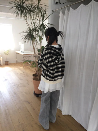 Wave Stripe Loose Two-Way Zip-Up Hoodie