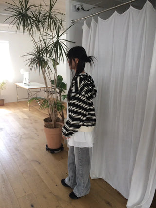 Wave Stripe Loose Two-Way Zip-Up Hoodie