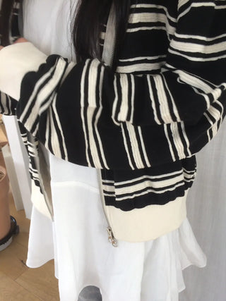 Wave Stripe Loose Two-Way Zip-Up Hoodie