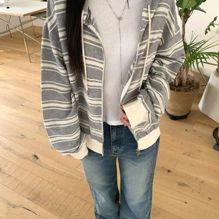Wave Stripe Loose Two-Way Zip-Up Hoodie