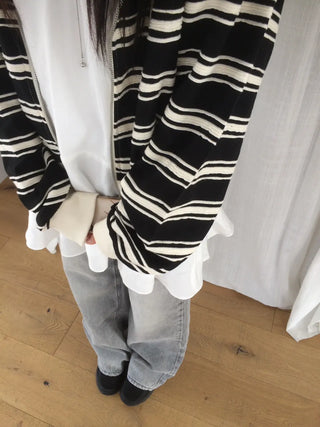 Wave Stripe Loose Two-Way Zip-Up Hoodie