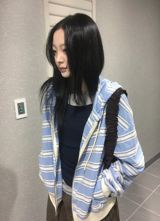 Wave Stripe Loose Two-Way Zip-Up Hoodie