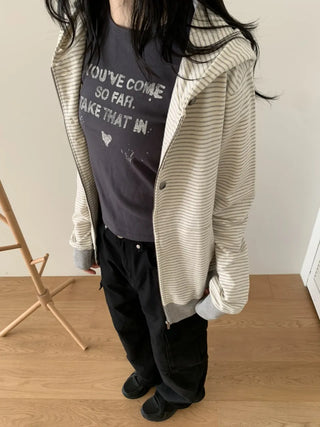 Coing Stripe Button Pocket Zip-up Hoodie
