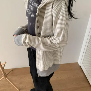 Coing Stripe Button Pocket Zip-up Hoodie