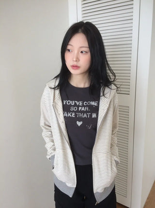 Coing Stripe Button Pocket Zip-up Hoodie