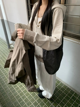 Coing Stripe Button Pocket Zip-up Hoodie