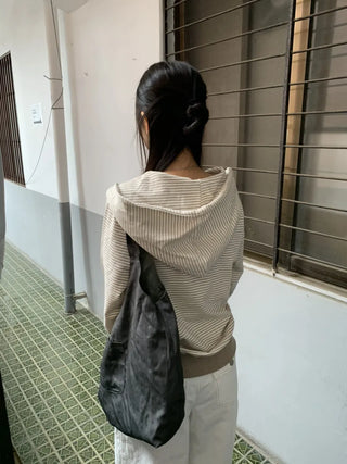 Coing Stripe Button Pocket Zip-up Hoodie